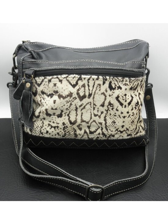 Myra Handbags - Myra Genuine Hair Black Cowhide Soft Leather Western Crossbody Shoulder Bag FLAW